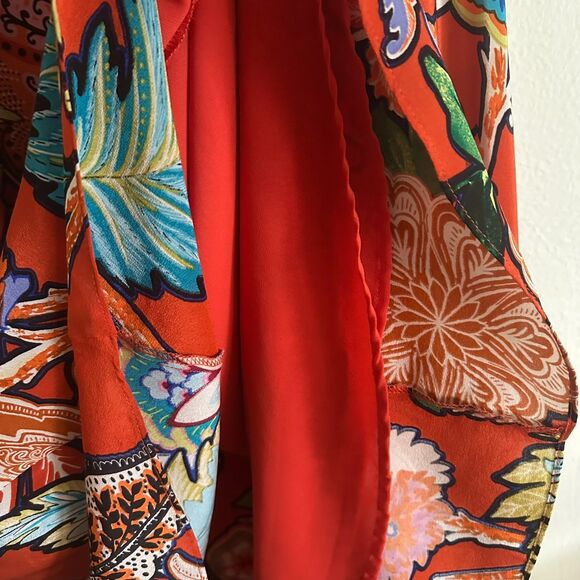 Anthropologie Maeve Silk Midi Dress Larkhill XS Mod Orange Floral Swing Flowy - Picture 8 of 13